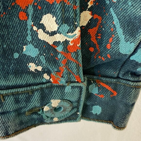 Evolution in Design Denim Jean Jacket Teen Boys Size Small Paint Splatter - Picture 7 of 16